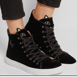 Authentic Charlotte Olympia Black Velvet Purrrfect High-Top Kitty Sneaker